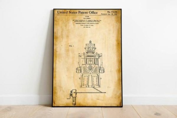 Vintage Wall Art | Toy Robot Patent Print, Framed Art Print, 20×28 inches Vintage Wall Art Vintage Wall Art