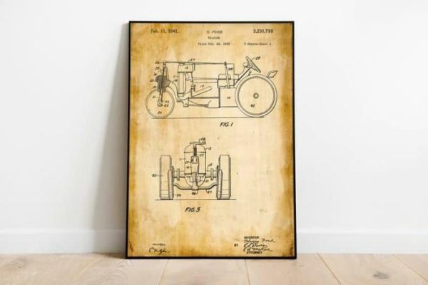 Vintage Wall Art | Tractor Patent Print, Framed Art Print, 24×32 inches Vintage Wall Art Vintage Wall Art