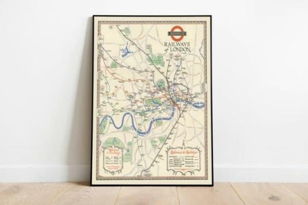 Vintage Wall Art | Underground Railways Of London Map Print From 1928, Vintage Transportation Map Prints, 20×24 inches Vintage Wall Art Vintage Wall Art