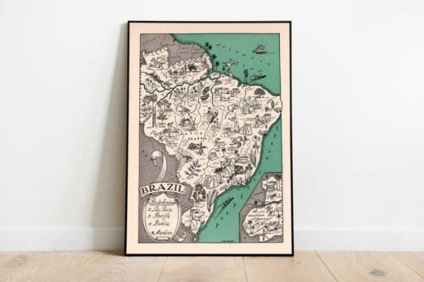 Vintage Wall Art | Vintage Map Of Brazil, Prints Wall Art, 24×32 inches Vintage Wall Art Vintage Wall Art