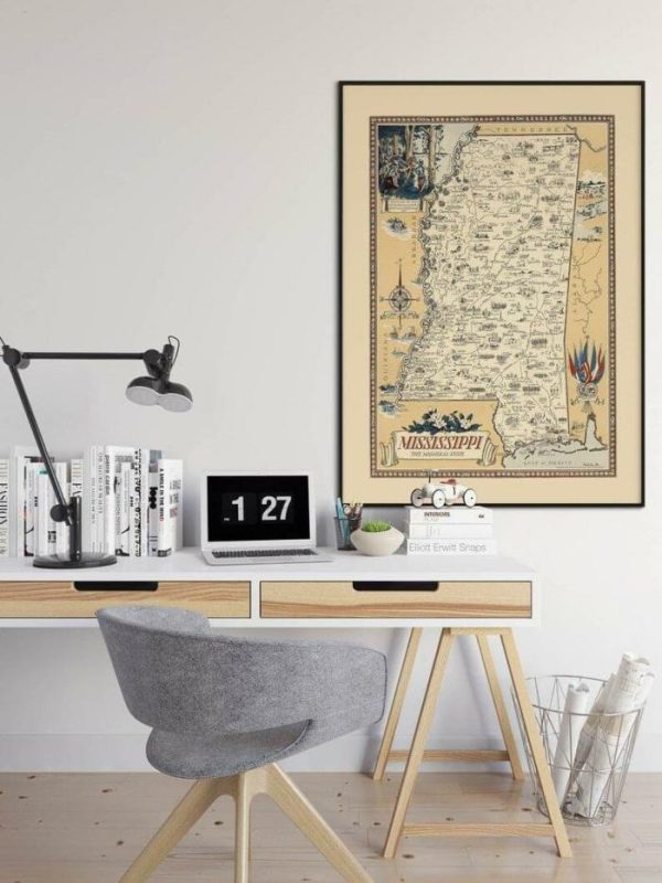 Vintage Wall Art | Vintage Mississippi Map Print, Mississippi Canvas Wall Art, 28×40 inches Vintage Wall Art Vintage Wall Art