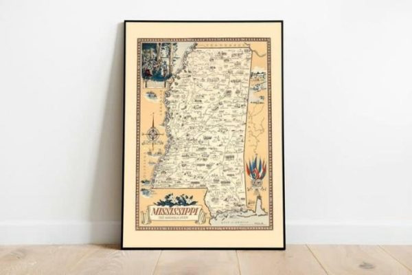 Vintage Wall Art | Vintage Mississippi Map Print, Mississippi Canvas Wall Art, 28×40 inches Vintage Wall Art Vintage Wall Art