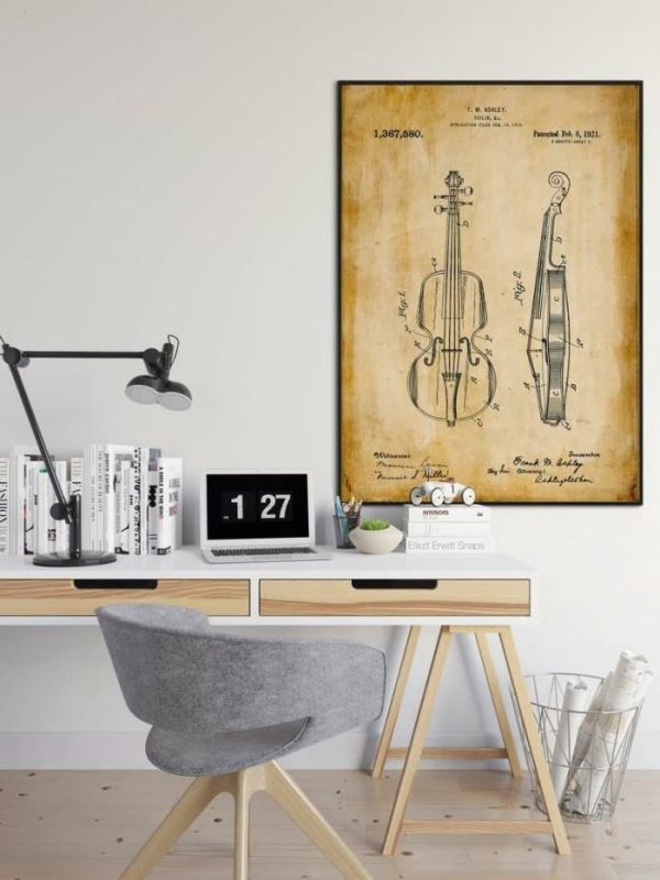 Vintage Wall Art | Violin Patent Print, Framed Art Print, 20×28 inches Vintage Wall Art Vintage Wall Art