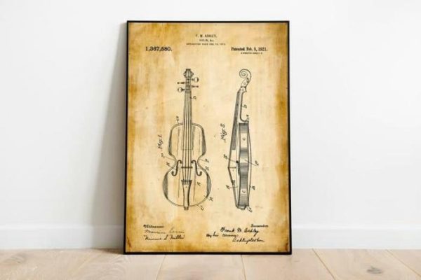 Vintage Wall Art | Violin Patent Print, Framed Art Print, 20×28 inches Vintage Wall Art Vintage Wall Art