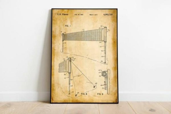 Vintage Wall Art | Volleyball Patent Print, Framed Art Print, 28×40 inches Vintage Wall Art Vintage Wall Art