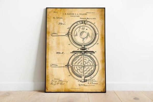 Vintage Wall Art | Waffle Iron Patent Print, Framed Art Print, 20×28 inches Vintage Wall Art Vintage Wall Art