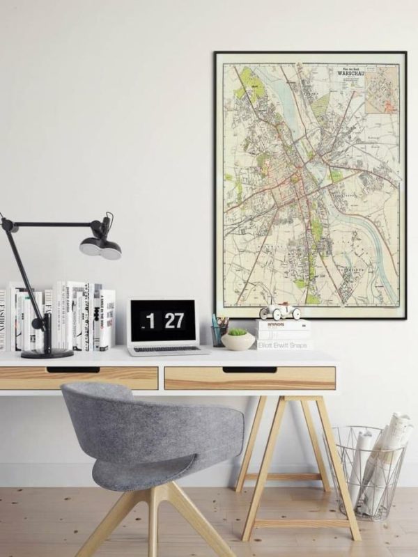 Vintage Wall Art | Warsaw City Map Wall Print, Framed Map Wall Decor, 16×18 inches Vintage Wall Art Vintage Wall Art