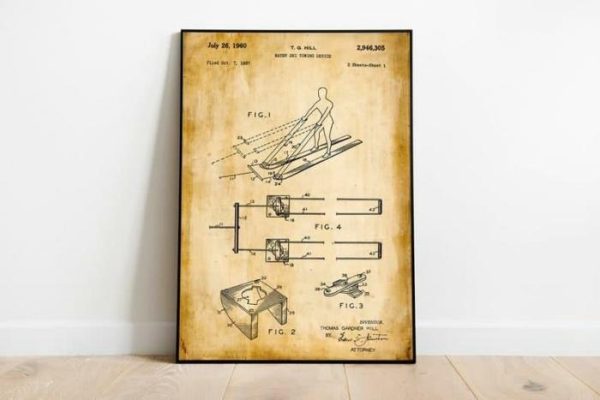 Vintage Wall Art | Water Ski Patent Print, Framed Art Print, 20×28 inches Vintage Wall Art Vintage Wall Art