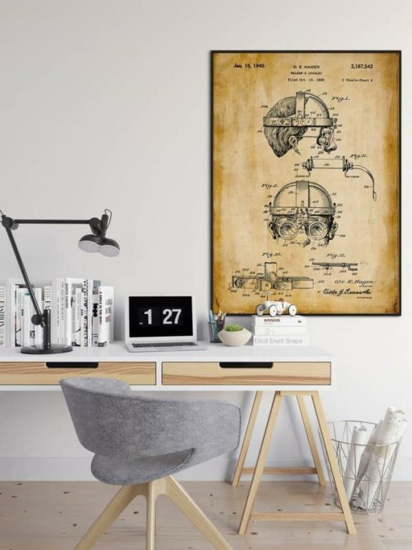 Vintage Wall Art | Welding Googles Patent Print, Framed Art Print, 12×16 inches Vintage Wall Art Vintage Wall Art