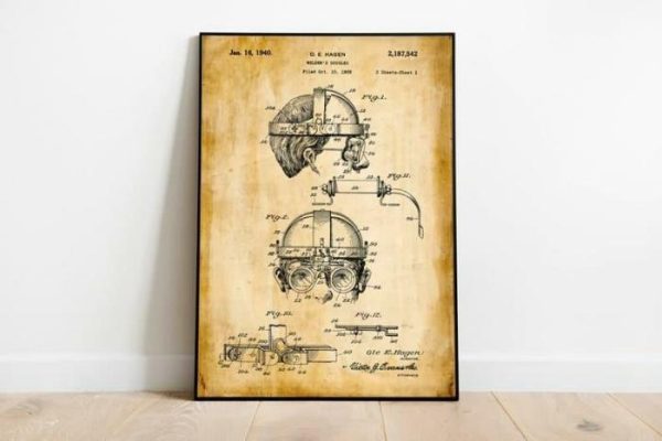 Vintage Wall Art | Welding Googles Patent Print, Framed Art Print, 12×16 inches Vintage Wall Art Vintage Wall Art