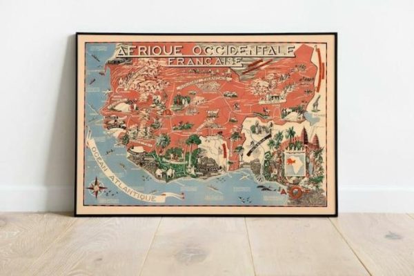 Vintage Wall Art | West Africa Vintage Map Wall Print, Africa Occidental, 14×20 inches Vintage Wall Art Vintage Wall Art