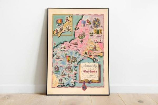 Vintage Wall Art | West Country Map Print, Art History, 24×24 inches Vintage Wall Art Vintage Wall Art