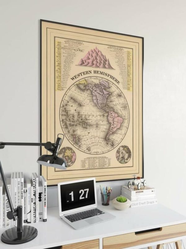 Vintage Wall Art | Western Hemisphere Wall Poster, Vintage Decor, 12×14 inches Vintage Wall Art Vintage Wall Art