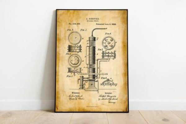 Vintage Wall Art | Whiskey Still Patent Print, Framed Art Print, 16×22 inches Vintage Wall Art Vintage Wall Art