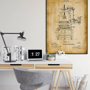 Vintage Wall Art | Wine Press Patent Print, Framed Art Print, 24×32 inches Vintage Wall Art Vintage Wall Art