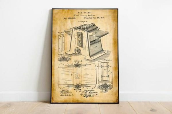 Vintage Wall Art | Wood Planing Patent Print, Framed Art Print, 20×28 inches Vintage Wall Art Vintage Wall Art