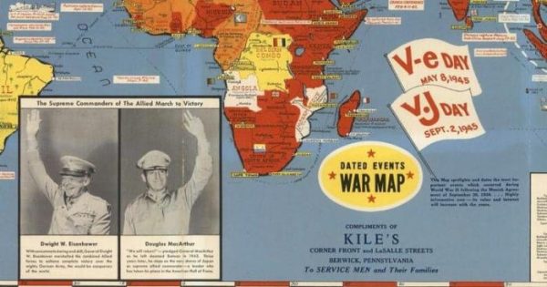 Vintage Wall Art | World War Ii Dated Events Pictorial Map, Wwii Map, 20×34 inches Vintage Wall Art Vintage Wall Art