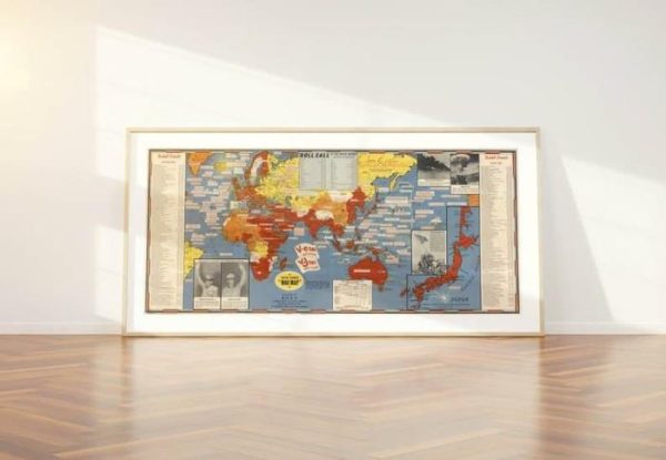 Vintage Wall Art | World War Ii Dated Events Pictorial Map, Wwii Map, 20×34 inches Vintage Wall Art Vintage Wall Art