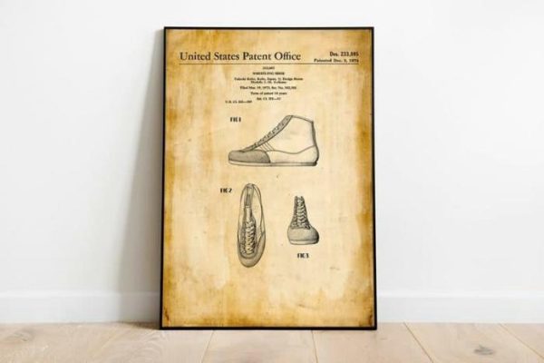 Vintage Wall Art | Wrestling Patent Print, Framed Art Print, 24×32 inches Vintage Wall Art Vintage Wall Art