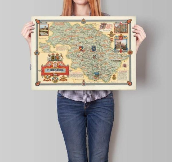 Vintage Wall Art | Yorkshire Map Wall Print, 1946 West Riding Map, 28×36 inches Vintage Wall Art Vintage Wall Art