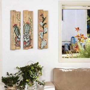 Wall Decor | 3 Pcs Cactus Mosaic Wall Art Wall Wall Decor