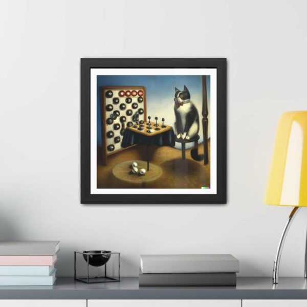 Wall Decor | Cat Playing Checkers Framed Poster Wall Art Wall Wall Decor