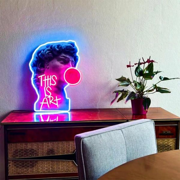 Wall Decor | David Blowing Gum "Is This Art" Neon Light Wall Art, 40 cm/15.75 in Wall Decor