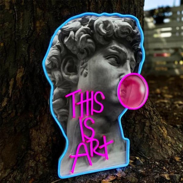 Wall Decor | David Blowing Gum "Is This Art" Neon Light Wall Art, 40 cm/15.75 in Wall Decor