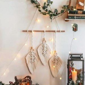 Wall Decor | Hand Woven Boho Triple Leaves Wall Hanging Macrame Macrame Wall Art Macrame Wall Art