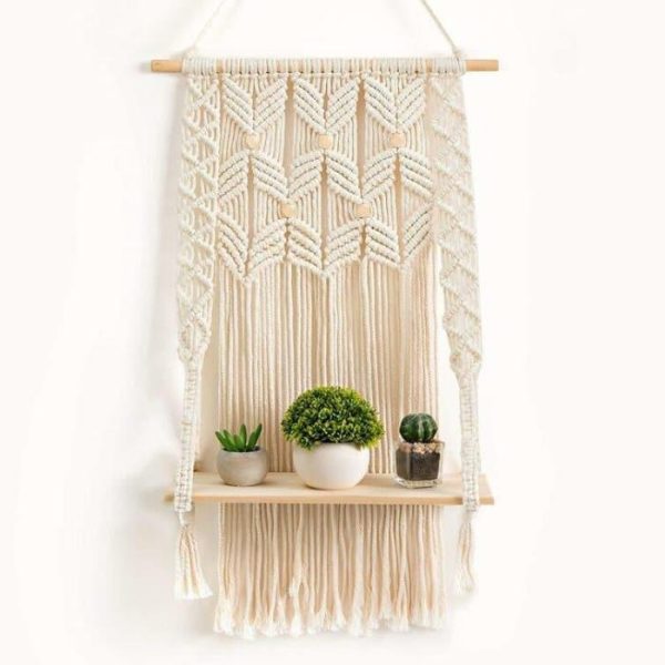 Wall Decor | Skyla Macrame Hanging Shelf Wall Décor Macrame Wall Art Macrame Wall Art