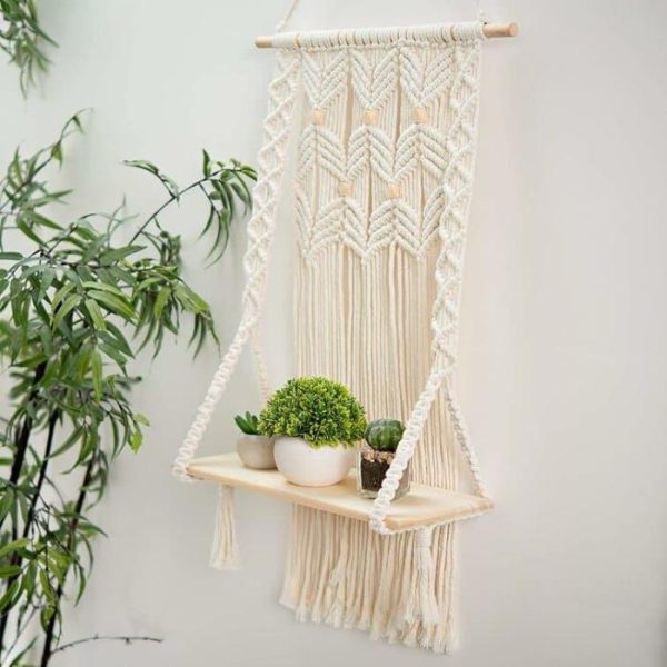 Wall Decor | Skyla Macrame Hanging Shelf Wall Décor Macrame Wall Art Macrame Wall Art