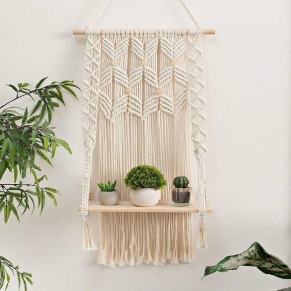 Wall Decor | Skyla Macrame Hanging Shelf Wall Décor Macrame Wall Art Macrame Wall Art