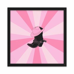 Wall Decor | Texas Boots Funky Pink Framed Poster Wall Art, 24″ x 24″ (Square) Wall Wall Decor