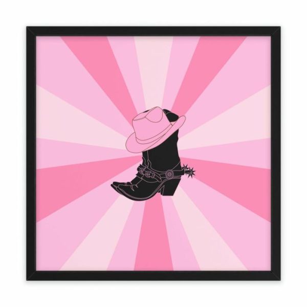 Wall Decor | Texas Boots Funky Pink Framed Poster Wall Art, 24″ x 24″ (Square) Wall Wall Decor