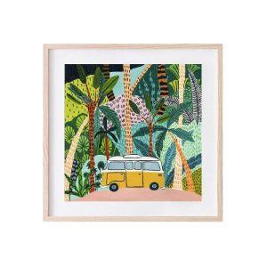 Wall Prints | Colorful Botanical Jungle And Camper Van Wall Print, 20 x 20 cm Wall Wall Prints