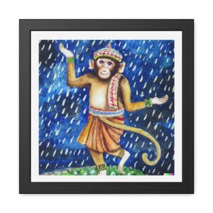 Wall Prints | Hanuman Monkey Enjoying Night Rain Framed Poster Wall Art Wall Wall Decor