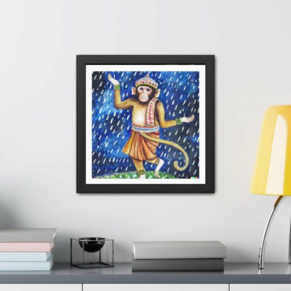 Wall Prints | Hanuman Monkey Enjoying Night Rain Framed Poster Wall Art Wall Wall Decor