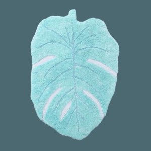 Bath Mats | Blue Monster Leaf Shape Cotton Bath Rug, 2.5′ x 3.5′ Accent Rugs Accent Rugs