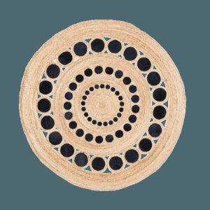 Jute Rugs | Black And Natural Triple Circle Round Jute Rug, 3′ x 3′ Jute Rugs Jute Rugs