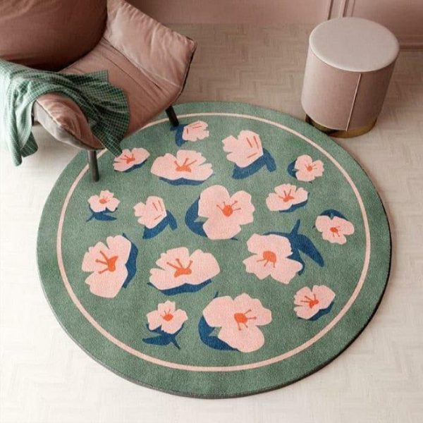 Round Rugs | Round Pink Paper Flowers Accent Rug, 2′ x 2′ Round Rugs Round Rugs