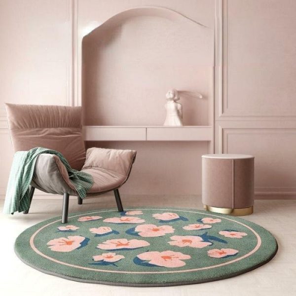 Round Rugs | Round Pink Paper Flowers Accent Rug, 2′ x 2′ Round Rugs Round Rugs