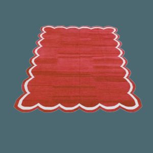 Cotton Rugs | Handmade Scalloped Cotton Area Rug – Red, 2′ x 3′ Cotton Rugs Cotton Rugs