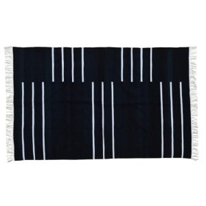 Cotton Rugs | Handwoven Black And White Minimalistic Stripe Cotton Rug With Fringes, 3′ x 5′ Cotton Rugs Cotton Rugs