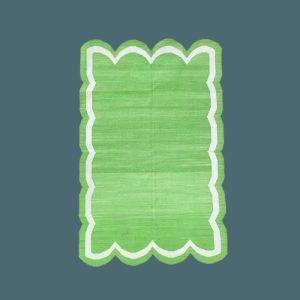 Cotton Rugs | Handwoven Green/White Scallop Cotton Rug, 2′ x 3′ Cotton Rugs Cotton Rugs