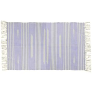 Cotton Rugs | Handwoven Lilac And White Mini Stripe Cotton Rug With Fringes, 3′ x 5′ Cotton Rugs Cotton Rugs