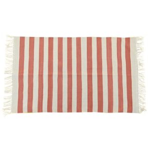 Cotton Rugs | Handwoven Orange And White Stripe Cotton Rug With Fringes, 3′ x 5′ Cotton Rugs Cotton Rugs