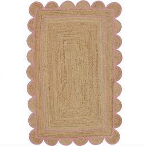 Jute Rugs | Handmade Pink Scalloped Jute Rug, 2′ x 3′ Jute Rugs Jute Rugs