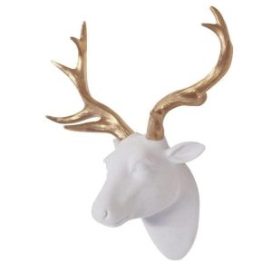 Accent Decor | Faux Felt Velvety Deer Head With Gold Antlers Accent Decor Accent Decor