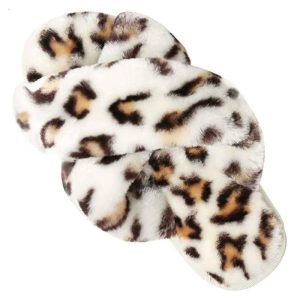 Bath | Leopard Print Faux Fur Cross Band Slippers, XS Bath Bath