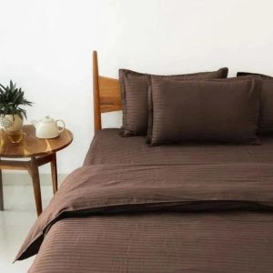 Bedding | 100% Cotton Satin Stripe 210 Tc Duvet Cover Set – Brown, Twin US Bedding Bedding